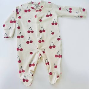 Eddie & Bee organic cotton Baby sleepsuit  in Oat " Cherries
