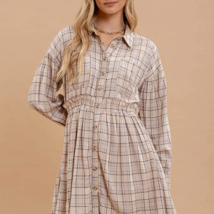 Plaid Button-Up Dress