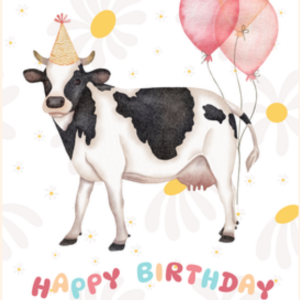 Floral Party Cow Greeting Card