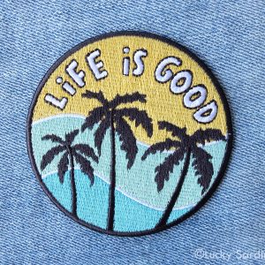 Life Is Good, Ocean & Palm Tree Embroidered Iron-On Patch